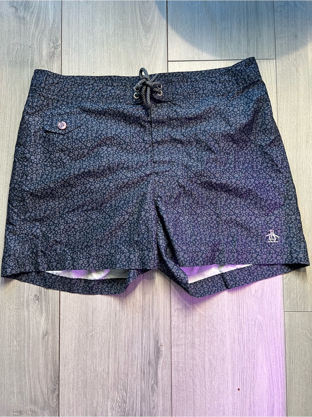 Original Penguin Navy Floral Micro-Print Shorts